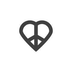 Love peace vector icon. filled flat sign for mobile concept and web design. Heart peace glyph icon. Pacifism symbol, logo illustration. Vector graphics