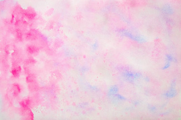 Fototapeta premium abstract pink watercolor background, tender, pastel, magenta splashes, drops, smudges. Artistic background with paper texture.