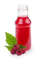 the raspberries and juice isolated on white background.