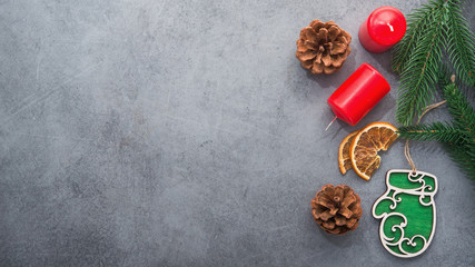 Christmas decor toys in the form of mitt and fir tree branch