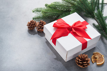 New Year concept with Christmas tree and wooden toys