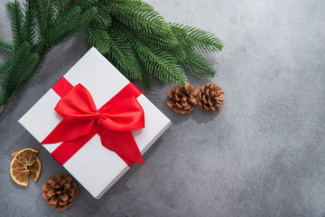 New Year concept with Christmas tree and wooden toys