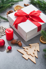 New Year concept with Christmas tree and wooden toys