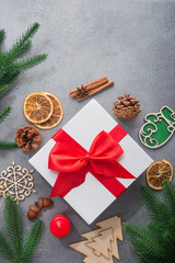 New Year concept with Christmas tree and wooden toys