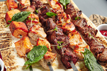 Chicken, Salmon and Meat Shish Kebabs