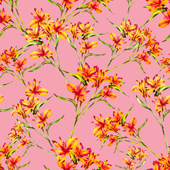 Fototapeta na wymiar Pink watercolor floral seamless pattern