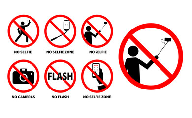 set of no selfie zone or selfie prohibition sign. easy to modify