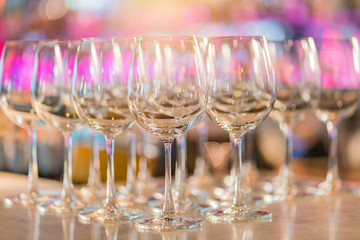 Champagne Glasses Wine Set in Night Club Bar