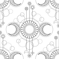 Seamless pattern from triple moon magic and astronomy tattoo symbol