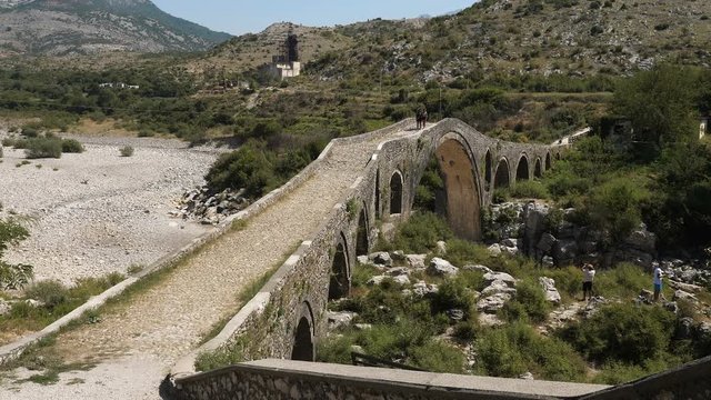 Panoramic suggestive view of Mesi Bridge, Shkod&euml;r,Albania,August 2019