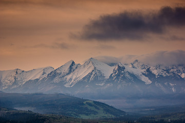 Fototapeta na wymiar Panorama of the Tatra Mountains from the Litwinka peak, Malopolskie, Poland
