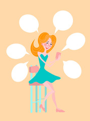 girl with mobile phone and Speech Balloon