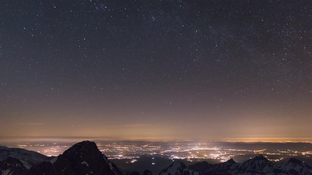 Timelapse is showing a view of the night sky from Lomnicky Peak in April over Tatra Mountains and Gerlach.