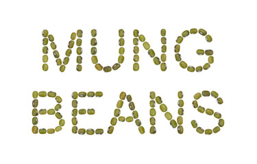 The words mung beans written in two lines and isolated on white background