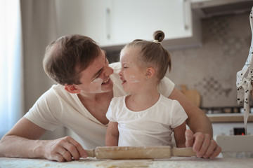 Fototapeta premium Caucasian dad and daughter with down syndrome