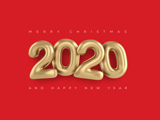 2020 3d lettering realistic gold numbers isolated on red background