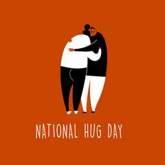 Vector cartoon illustration of hugging couple. National hug day.