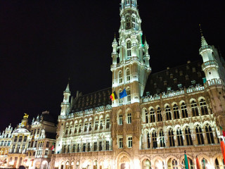 Fototapeta na wymiar Grand Place (Grote Markt), the main square, in Brussels, Belgium, during the night, with illuminated buildings