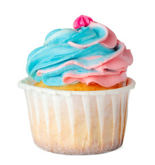 Tasty cupcake with cream top isolated on white background