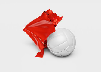 A Red Fabric piece finishing to take One Volleyball out