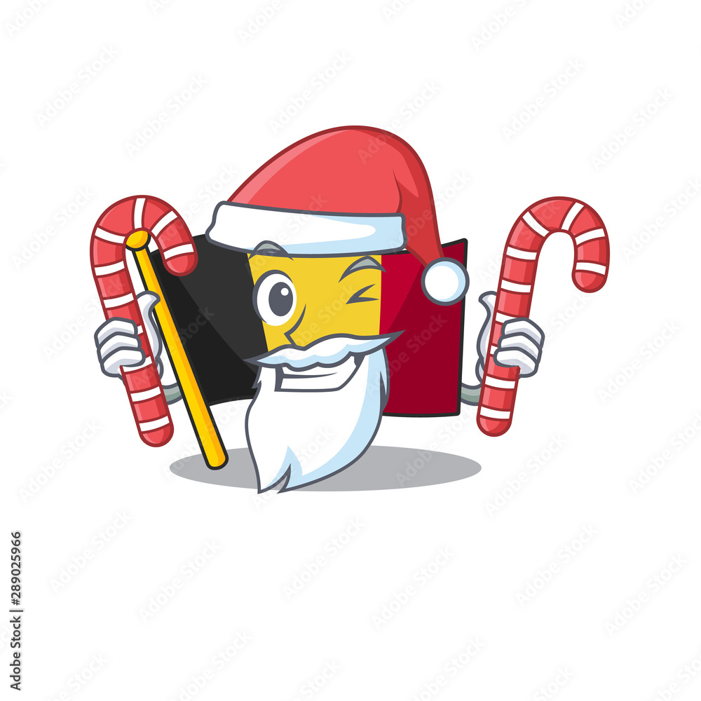 Wall mural Santa with candy belgium flag hoisted on character pole