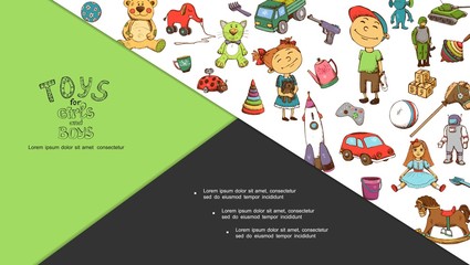 Hand Drawn Children Toys Composition