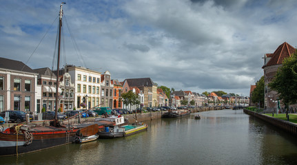 Fototapeta na wymiar City of Zwolle Overijssel Netherlands. Canal and boats