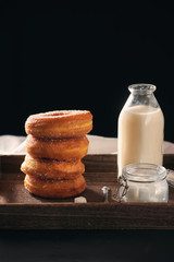 Fast food breakfast with donut and coffee