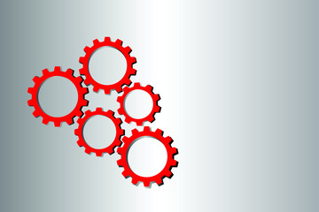 red abstract vector cogs, gears isolated on white background