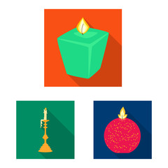 Isolated object of candlelight and decoration symbol. Collection of candlelight and flame vector icon for stock.