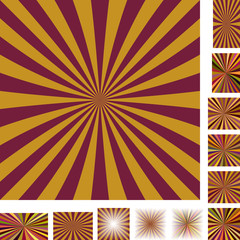 Brown vector ray burst design background set. Different color, gradient, screen, paper size versions.