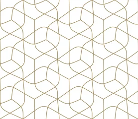 Gordijnen Naadloze patroon met abstracte geometrische lijn textuur, goud op witte achtergrond. Licht modern eenvoudig behang, heldere tegelachtergrond, zwart-wit grafisch element © nadiinko