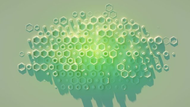 Futuristic glowing green hexagons