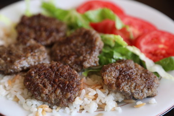 meatball rice meal serving plate