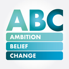 ABC - Ambition Belief Change acronym, business concept background