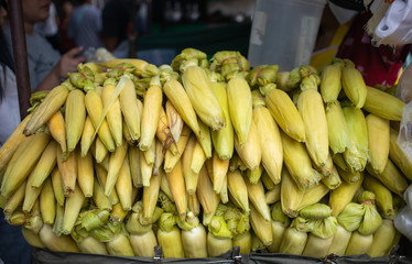 Stall of boiled corn for sell in the market