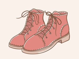 boots with laces isolated, hand-drawn