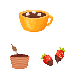 Vector illustration of cocoa and beans sign. Collection of cocoa and sweetness vector icon for stock.