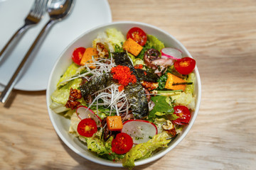 Seafood Salad with Caviar, Cherry and Lettuce