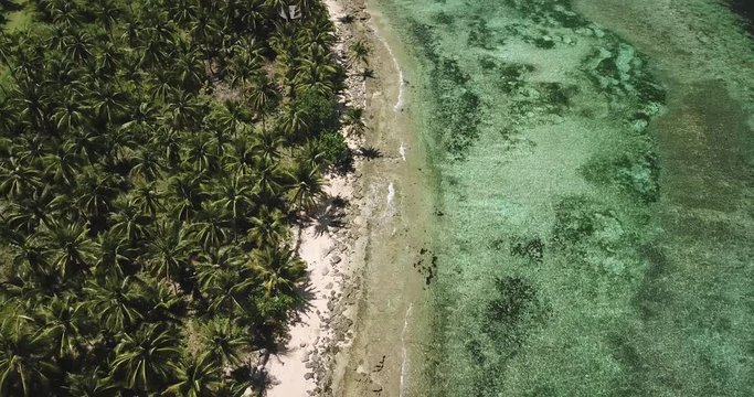 cinematic droneshot Beach with waves, palmtrees in the Philippines 4k