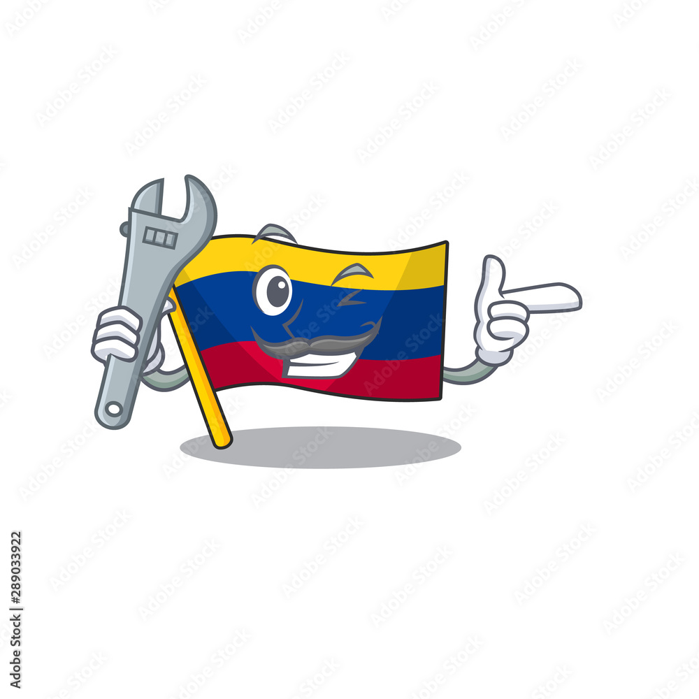 Wall mural Mechanic colombia flag stored above mascot drawer