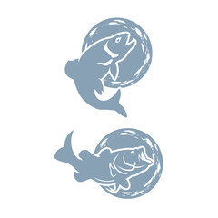 Set of bass fish icons isolated on white background. Design elements for logo, label, emblem, sign, brand mark.