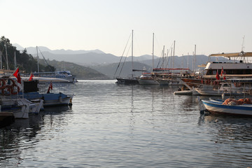 Fototapeta premium seaside town and fishing boats