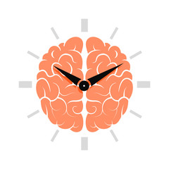 Brain with clock. The Circadian rhythm concept. 