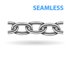 Realistic metal chain seamless texture. Silver color chains link isolated on white background. Strong iron chainlet solid three dimensional design element.