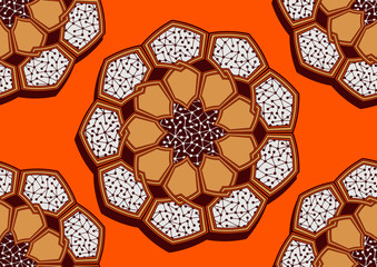 african fashion seamless pattern, picture art and abstract on orange color background, vector illustration file. 