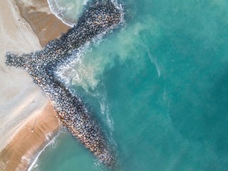 Mermaid Beach breakwater in Folkestone from the air