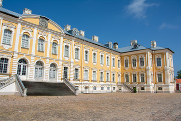 Fototapeta na wymiar Rundale palace view from courtyard in sunny day