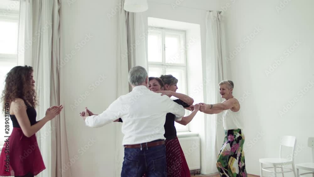Sticker group of senior people in dancing class with dance teacher. - Stickers