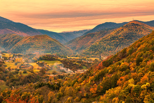 Autumn landscape in Pyrenees Mountains